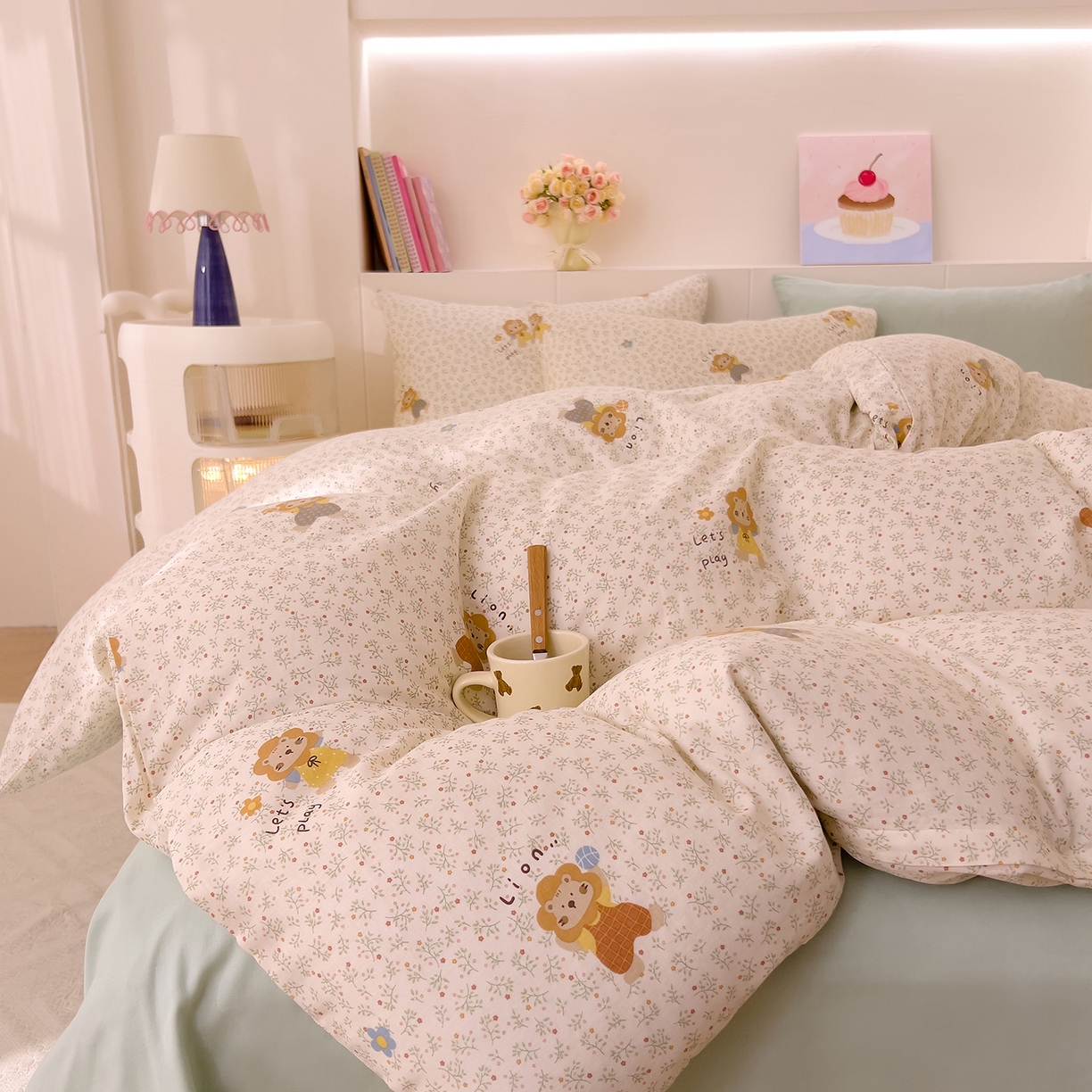 91家纺网 家纺一手货源 找家纺 DoDo 兜兜 2026新款全棉纯棉小温暖双层纱四件套【可定做尺寸】萌萌狮