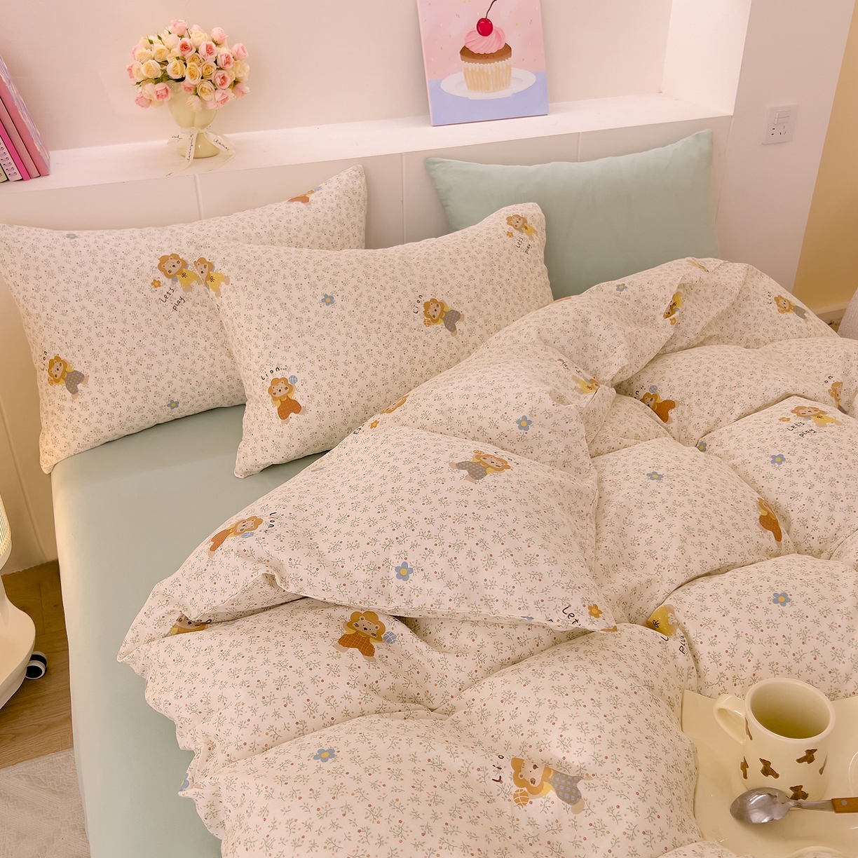 91家纺网 家纺一手货源 找家纺 DoDo 兜兜 2026新款全棉纯棉小温暖双层纱四件套【可定做尺寸】萌萌狮