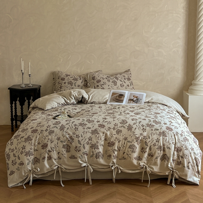 91家纺网 家纺一手货源 找家纺 漫仙阁家纺 2026新款蝴蝶结汉麻四件套 花涧雨