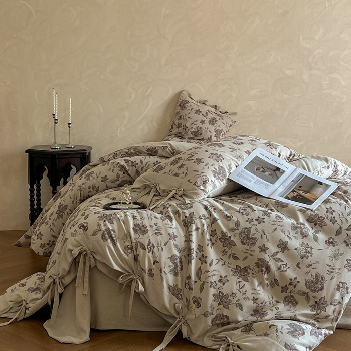 91家纺网 家纺一手货源 找家纺 漫仙阁家纺 2026新款蝴蝶结汉麻四件套 花涧雨