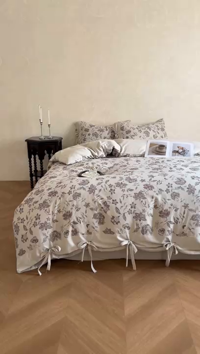 91家纺网 家纺一手货源 找家纺 漫仙阁家纺 2026新款蝴蝶结汉麻四件套 花涧雨