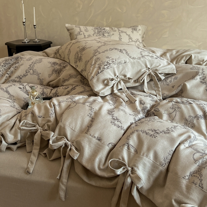 91家纺网 家纺一手货源 找家纺 漫仙阁家纺 2026新款蝴蝶结汉麻四件套 花缕