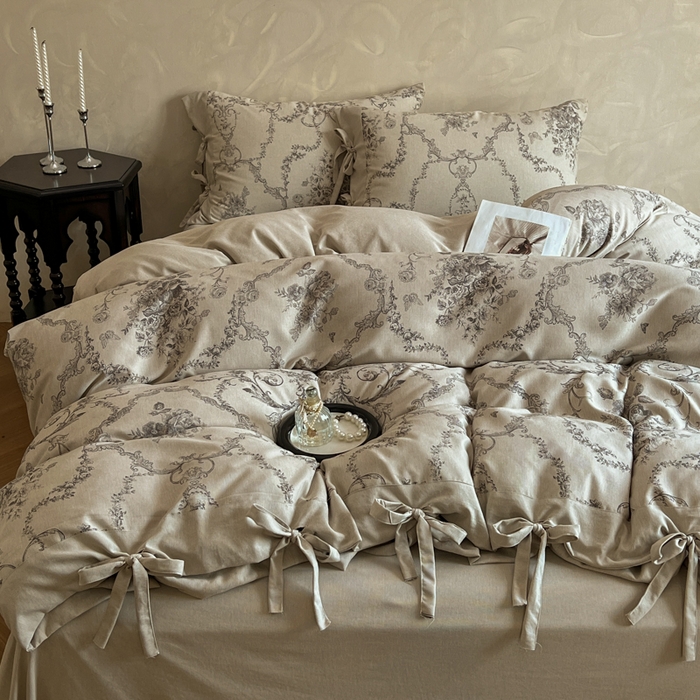 91家纺网 家纺一手货源 找家纺 漫仙阁家纺 2026新款蝴蝶结汉麻四件套 花缕