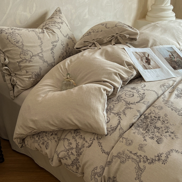 91家纺网 家纺一手货源 找家纺 漫仙阁家纺 2026新款蝴蝶结汉麻四件套 花缕