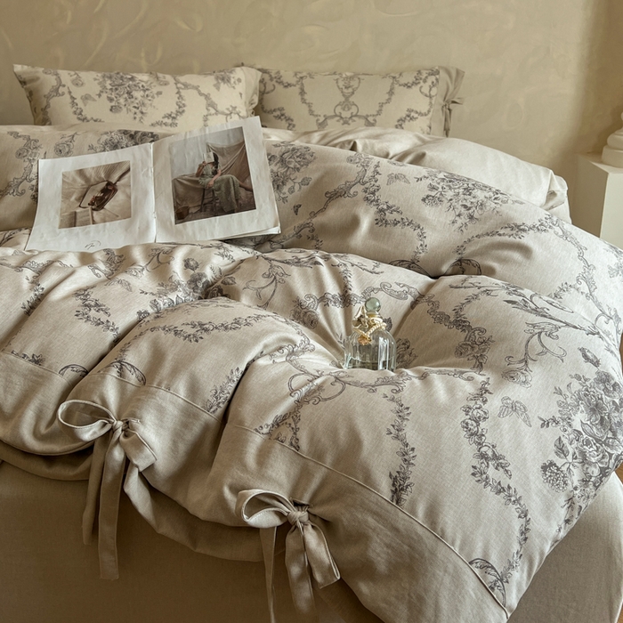 91家纺网 家纺一手货源 找家纺 漫仙阁家纺 2026新款蝴蝶结汉麻四件套 花缕