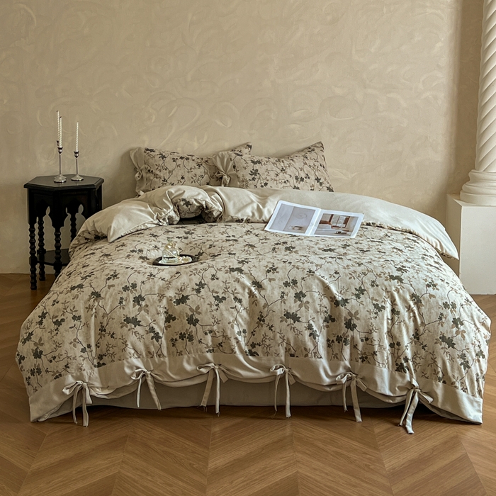 91家纺网 家纺一手货源 找家纺 漫仙阁家纺 2026新款蝴蝶结汉麻四件套 蔓枝