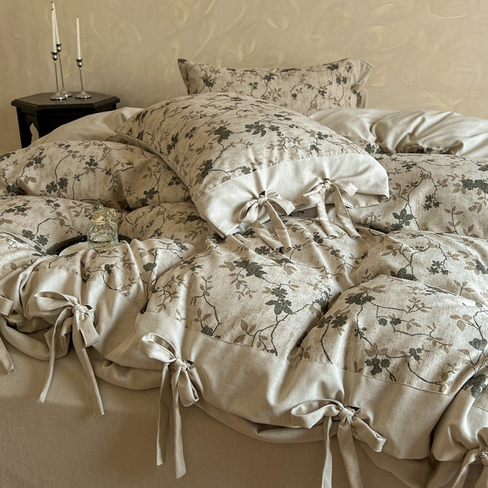 91家纺网 家纺一手货源 找家纺 漫仙阁家纺 2026新款蝴蝶结汉麻四件套 蔓枝