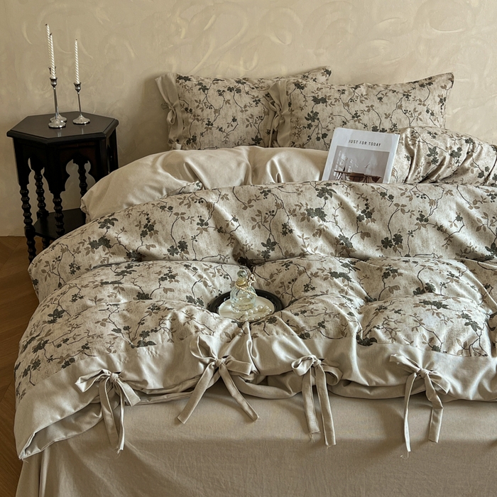 91家纺网 家纺一手货源 找家纺 漫仙阁家纺 2026新款蝴蝶结汉麻四件套 蔓枝