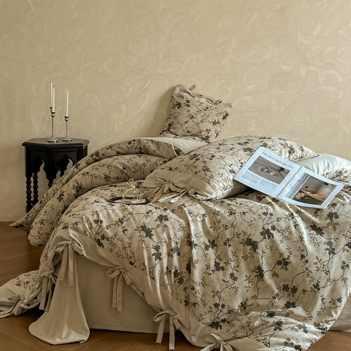 91家纺网 家纺一手货源 找家纺 漫仙阁家纺 2026新款蝴蝶结汉麻四件套 蔓枝