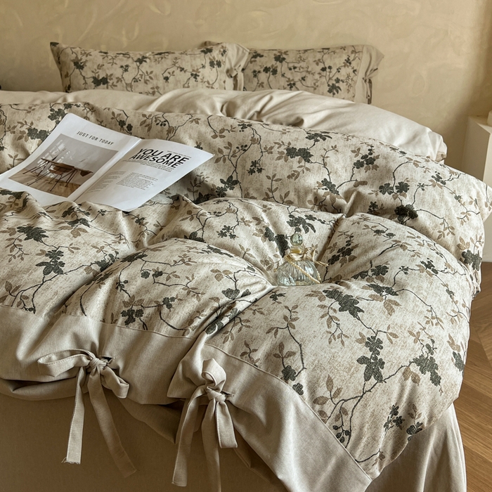 91家纺网 家纺一手货源 找家纺 漫仙阁家纺 2026新款蝴蝶结汉麻四件套 蔓枝