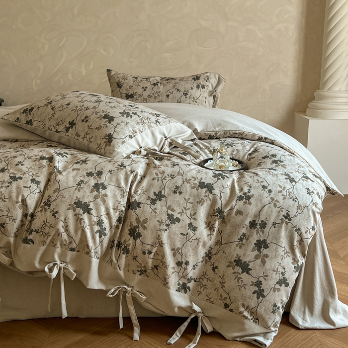 91家纺网 家纺一手货源 找家纺 漫仙阁家纺 2026新款蝴蝶结汉麻四件套 蔓枝