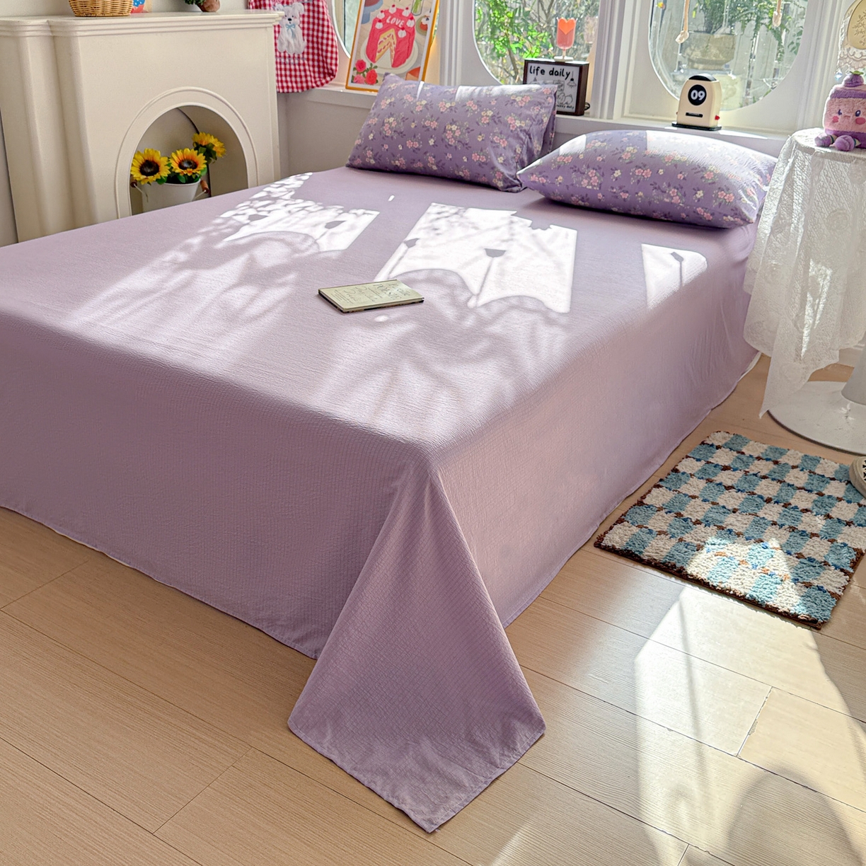 91家纺网 家纺一手货源 找家纺 朵朵家纺 2026新款云感木棉皱皱纱双层纱印花四件套 芊芊花语