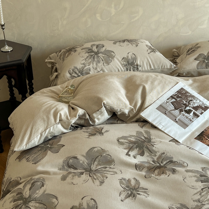 91家纺网 家纺一手货源 找家纺 漫仙阁家纺 2026新款蝴蝶结汉麻四件套 墨花