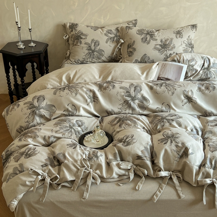 91家纺网 家纺一手货源 找家纺 漫仙阁家纺 2026新款蝴蝶结汉麻四件套 墨花