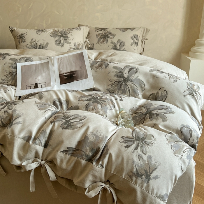 91家纺网 家纺一手货源 找家纺 漫仙阁家纺 2026新款蝴蝶结汉麻四件套 墨花