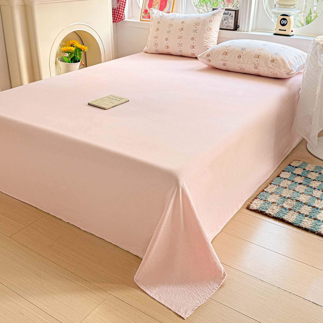 91家纺网 家纺一手货源 找家纺 朵朵家纺 2026新款云感木棉皱皱纱双层纱印花四件套 森林乐园