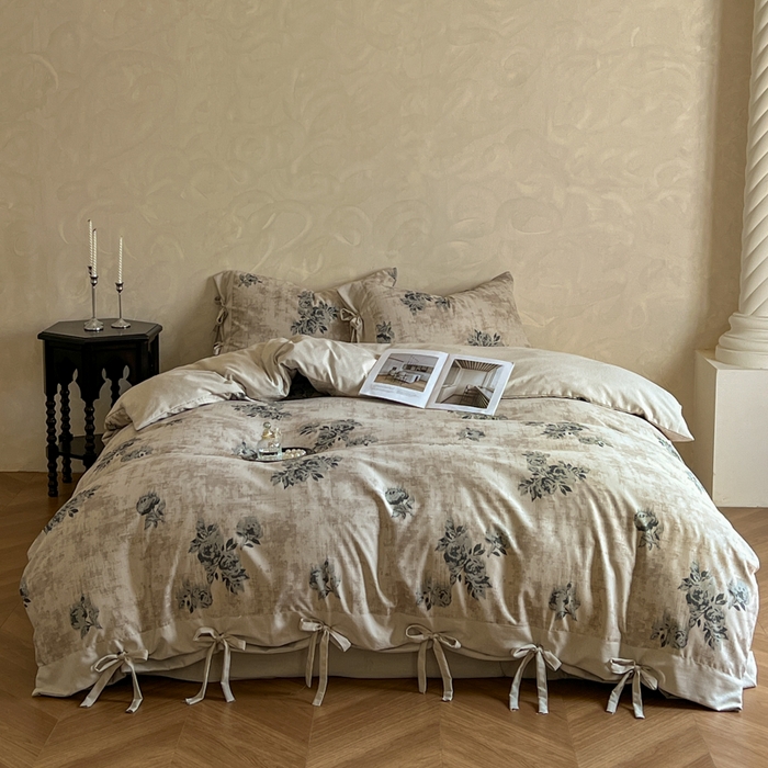 91家纺网 家纺一手货源 找家纺 漫仙阁家纺 2026新款蝴蝶结汉麻四件套 蔷薇