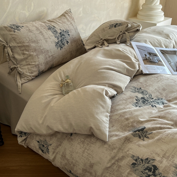 91家纺网 家纺一手货源 找家纺 漫仙阁家纺 2026新款蝴蝶结汉麻四件套 蔷薇