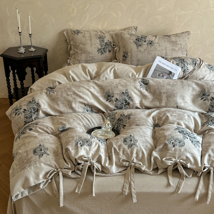 91家纺网 家纺一手货源 找家纺 漫仙阁家纺 2026新款蝴蝶结汉麻四件套 蔷薇