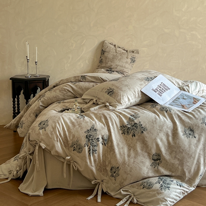 91家纺网 家纺一手货源 找家纺 漫仙阁家纺 2026新款蝴蝶结汉麻四件套 蔷薇