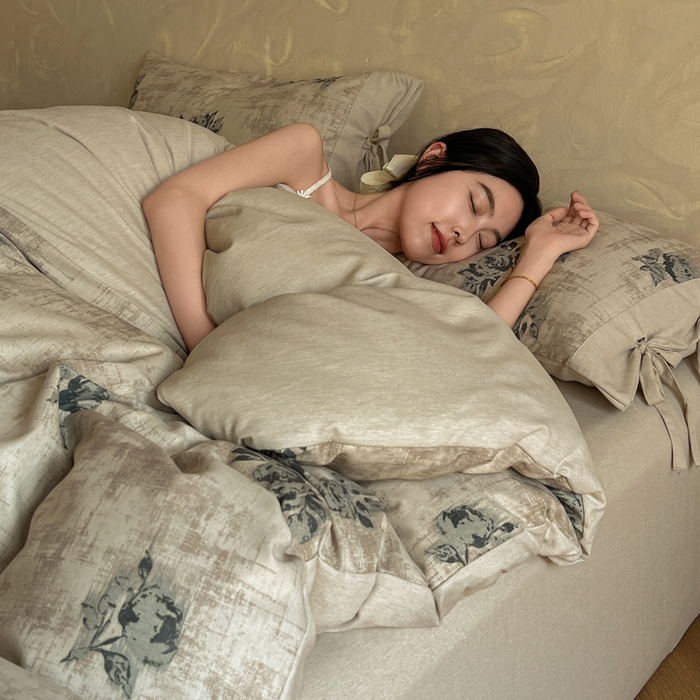 91家纺网 家纺一手货源 找家纺 漫仙阁家纺 2026新款蝴蝶结汉麻四件套 蔷薇