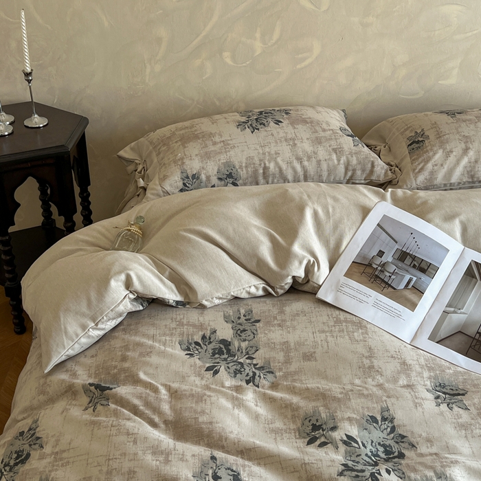 91家纺网 家纺一手货源 找家纺 漫仙阁家纺 2026新款蝴蝶结汉麻四件套 蔷薇