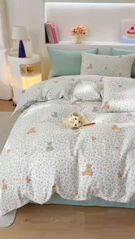 91家纺网 家纺一手货源 找家纺 DoDo 兜兜 2026新款全棉纯棉小温暖双层纱四件套【可定做尺寸】萌萌狮