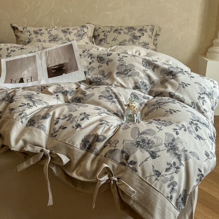 91家纺网 家纺一手货源 找家纺 漫仙阁家纺 2026新款蝴蝶结汉麻四件套 素笺