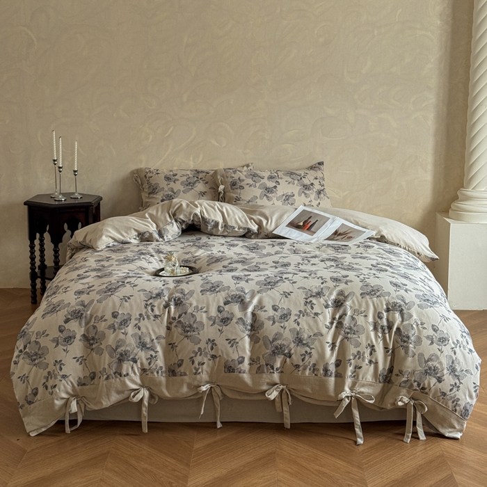 91家纺网 家纺一手货源 找家纺 漫仙阁家纺 2026新款蝴蝶结汉麻四件套 素笺