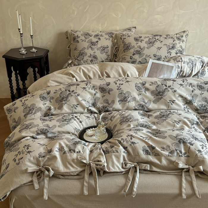 91家纺网 家纺一手货源 找家纺 漫仙阁家纺 2026新款蝴蝶结汉麻四件套 素笺