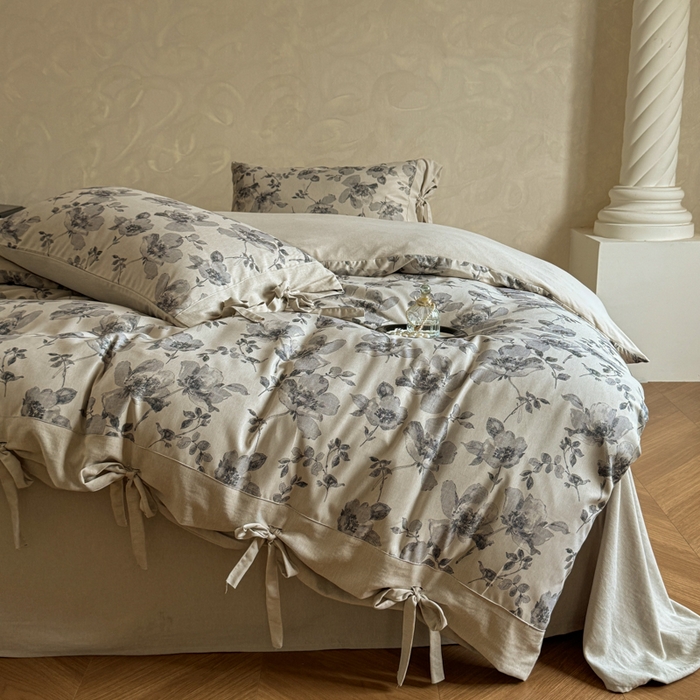 91家纺网 家纺一手货源 找家纺 漫仙阁家纺 2026新款蝴蝶结汉麻四件套 素笺