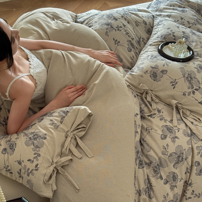 91家纺网 家纺一手货源 找家纺 漫仙阁家纺 2026新款蝴蝶结汉麻四件套 素笺