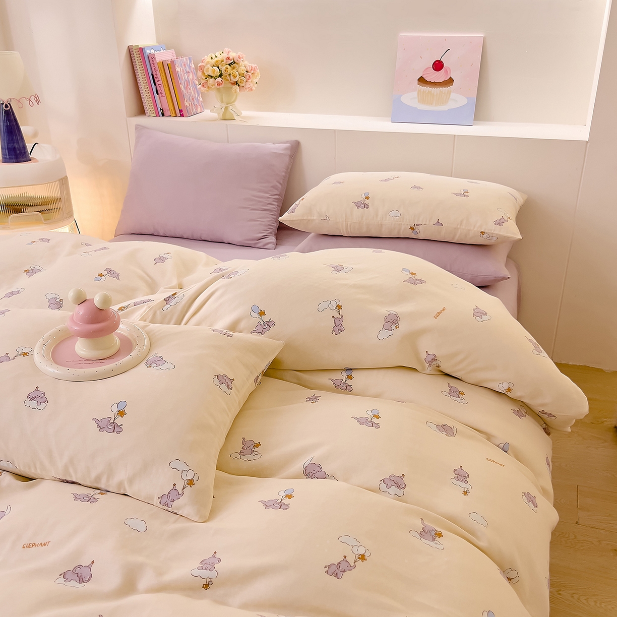 91家纺网 家纺一手货源 找家纺 DoDo 兜兜 2026新款全棉纯棉小温暖双层纱四件套【可定做尺寸】气球小象