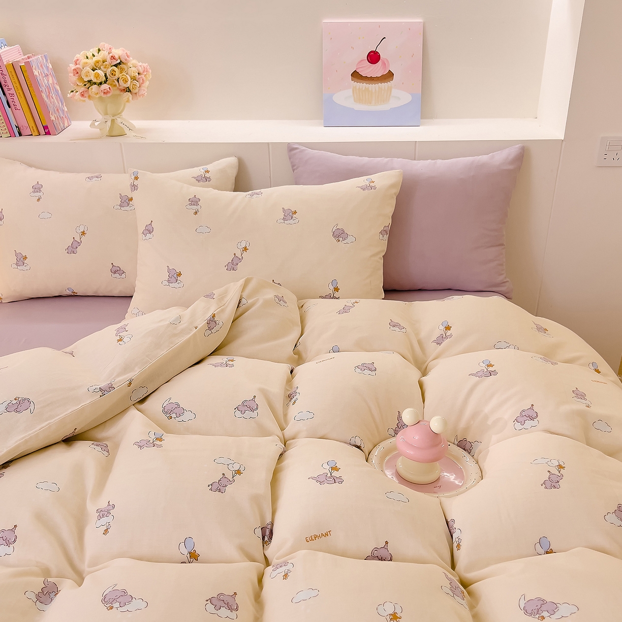 91家纺网 家纺一手货源 找家纺 DoDo 兜兜 2026新款全棉纯棉小温暖双层纱四件套【可定做尺寸】气球小象