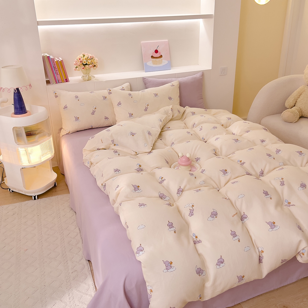 91家纺网 家纺一手货源 找家纺 DoDo 兜兜 2026新款全棉纯棉小温暖双层纱四件套【可定做尺寸】气球小象