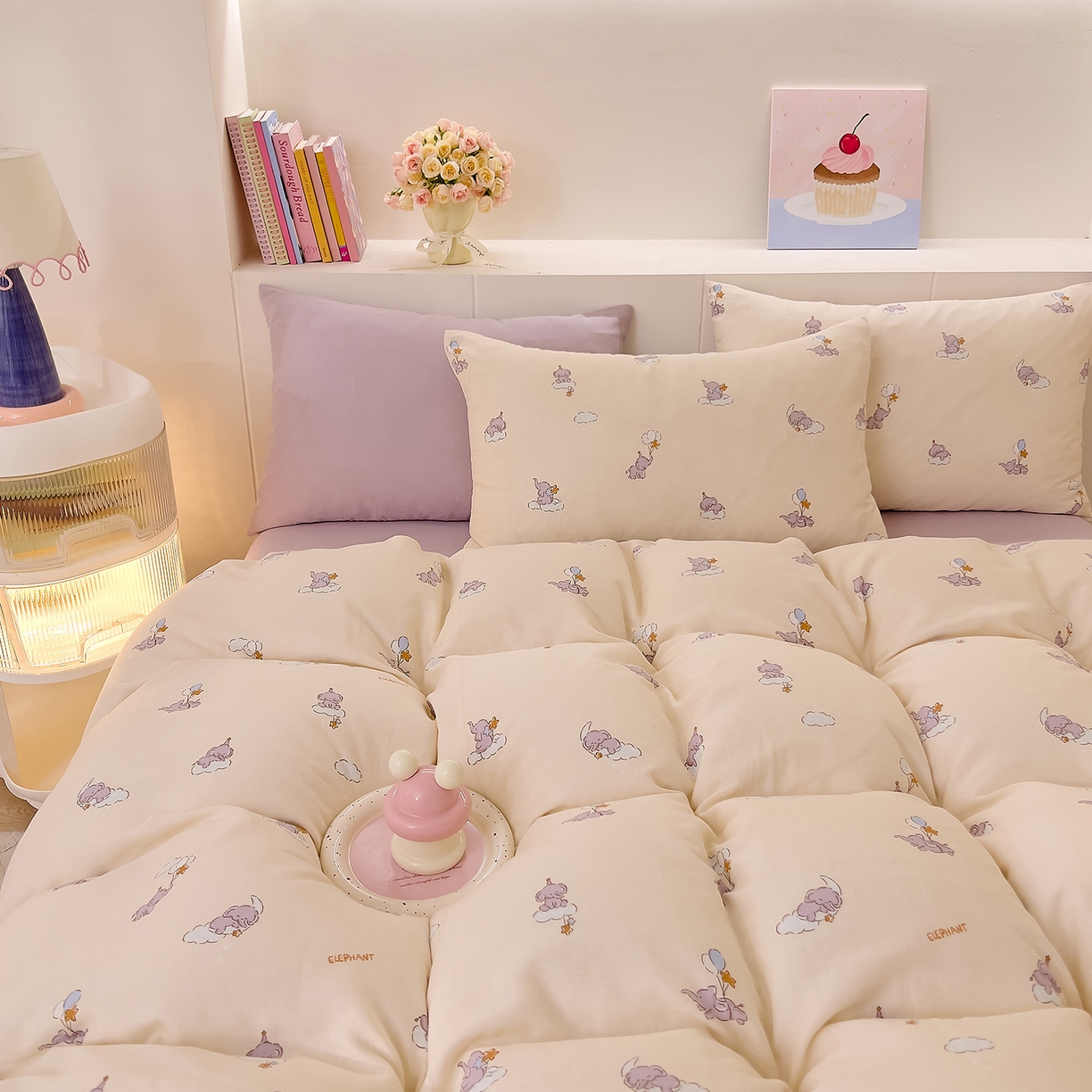 91家纺网 家纺一手货源 找家纺 DoDo 兜兜 2026新款全棉纯棉小温暖双层纱四件套【可定做尺寸】气球小象