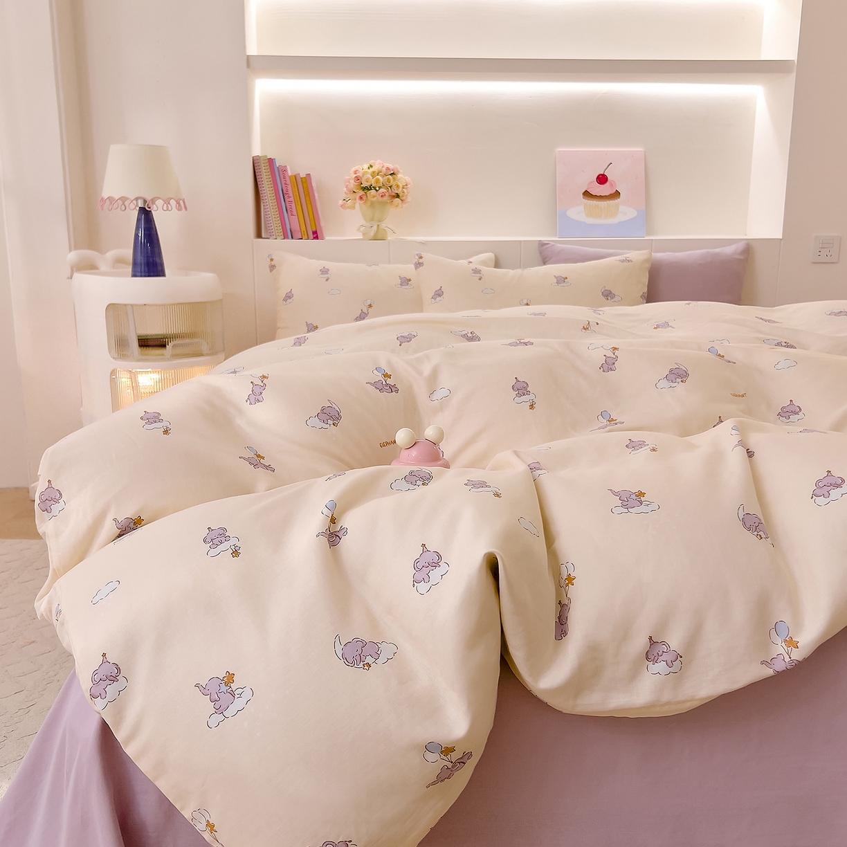 91家纺网 家纺一手货源 找家纺 DoDo 兜兜 2026新款全棉纯棉小温暖双层纱四件套【可定做尺寸】气球小象