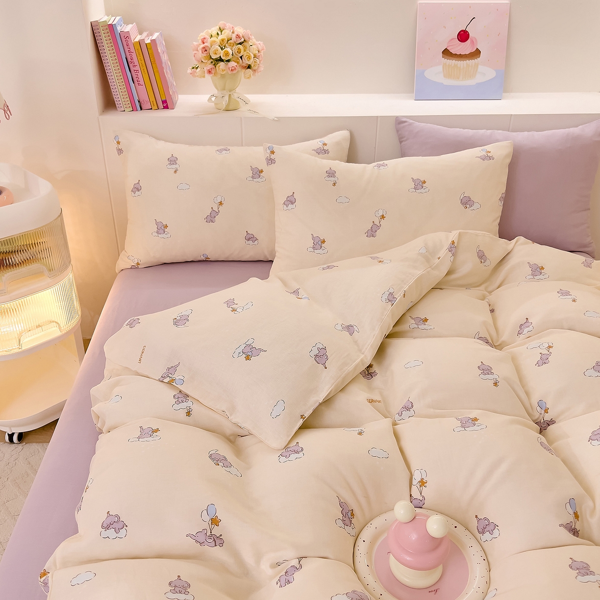 91家纺网 家纺一手货源 找家纺 DoDo 兜兜 2026新款全棉纯棉小温暖双层纱四件套【可定做尺寸】气球小象