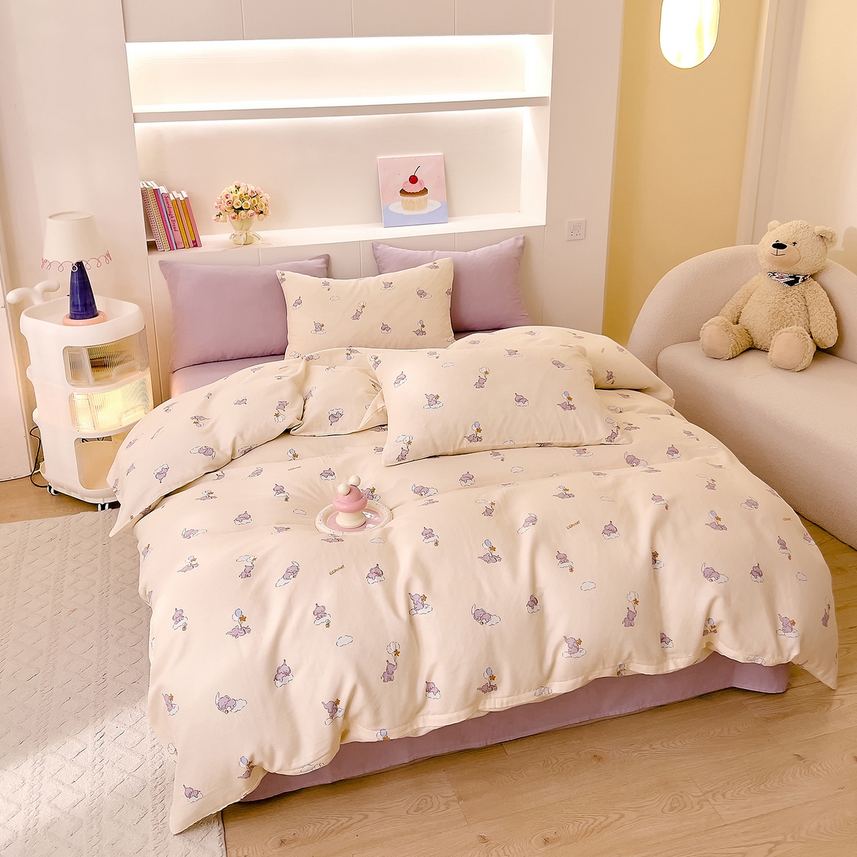 91家纺网 家纺一手货源 找家纺 DoDo 兜兜 2026新款全棉纯棉小温暖双层纱四件套【可定做尺寸】气球小象