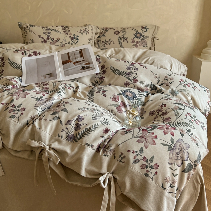 91家纺网 家纺一手货源 找家纺 漫仙阁家纺 2026新款蝴蝶结汉麻四件套 弦野