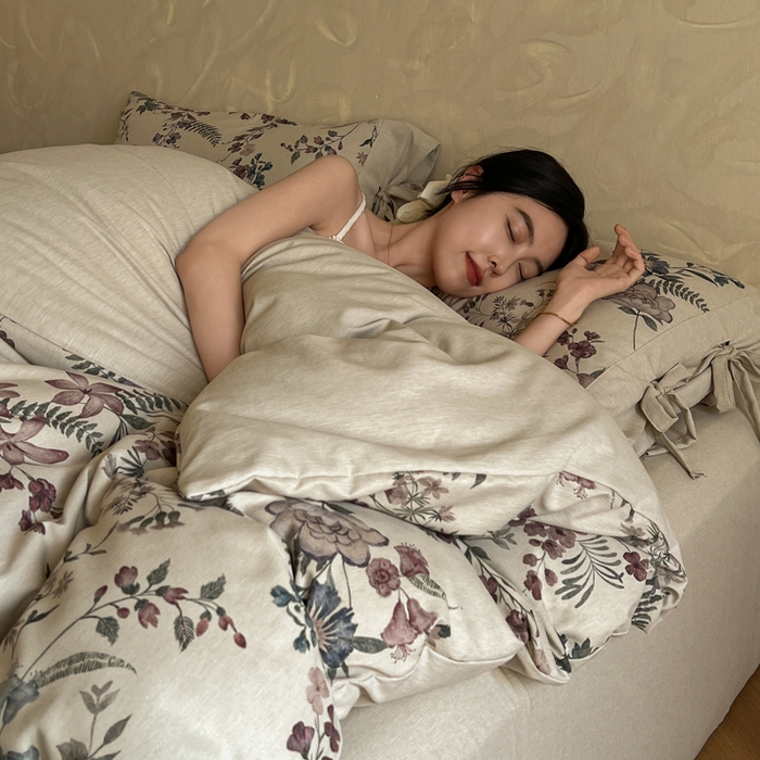 91家纺网 家纺一手货源 找家纺 漫仙阁家纺 2026新款蝴蝶结汉麻四件套 弦野