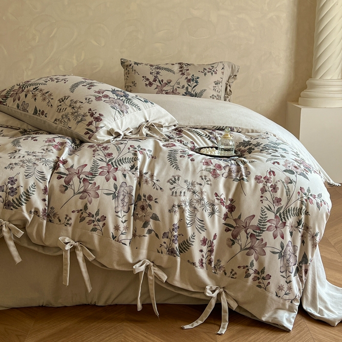 91家纺网 家纺一手货源 找家纺 漫仙阁家纺 2026新款蝴蝶结汉麻四件套 弦野