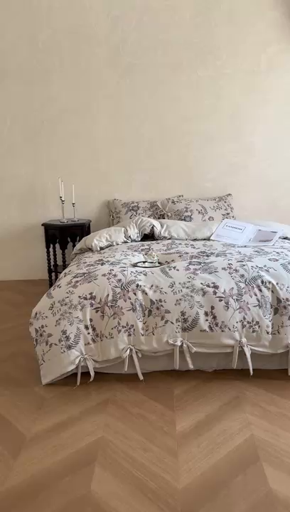 91家纺网 家纺一手货源 找家纺 漫仙阁家纺 2026新款蝴蝶结汉麻四件套 弦野