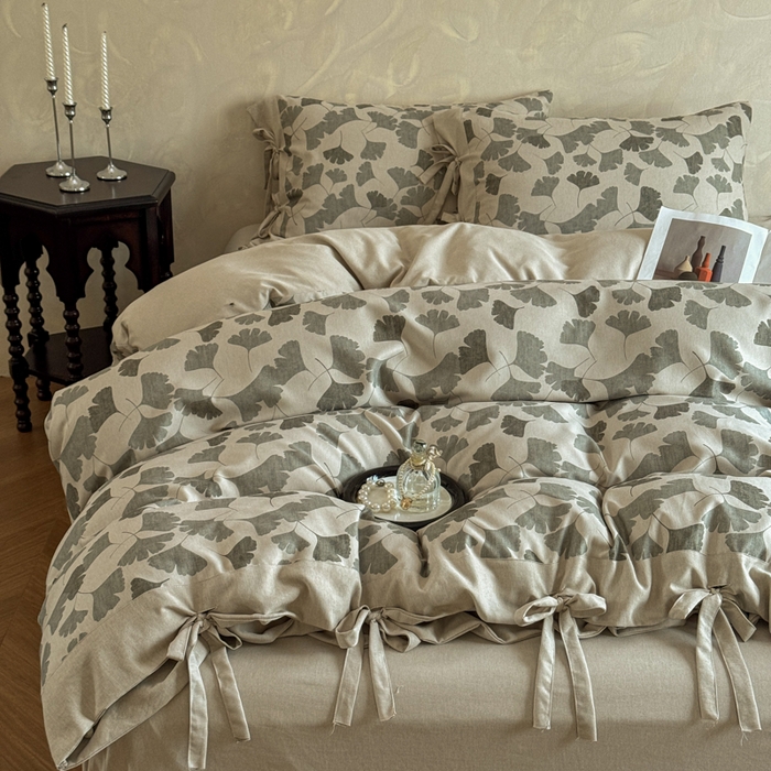 91家纺网 家纺一手货源 找家纺 漫仙阁家纺 2026新款蝴蝶结汉麻四件套 杏语