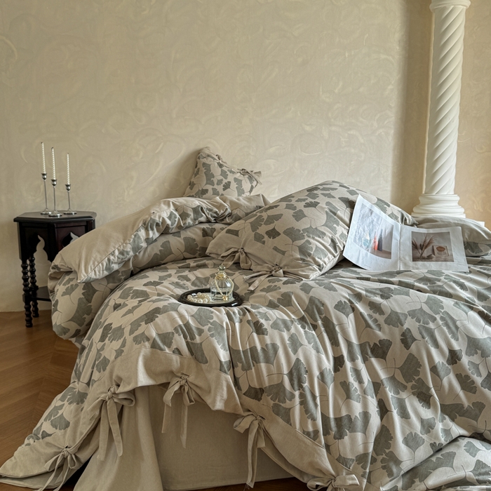 91家纺网 家纺一手货源 找家纺 漫仙阁家纺 2026新款蝴蝶结汉麻四件套 杏语