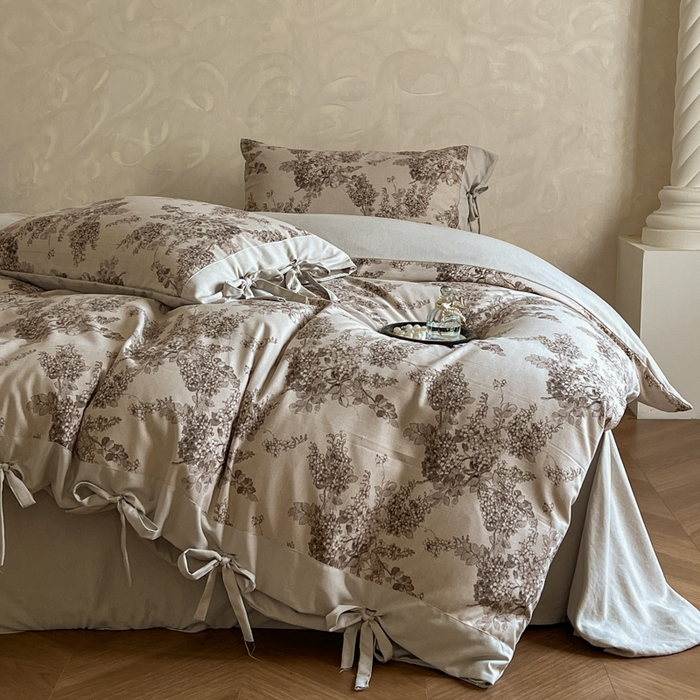 91家纺网 家纺一手货源 找家纺 漫仙阁家纺 2026新款蝴蝶结汉麻四件套 雅梦