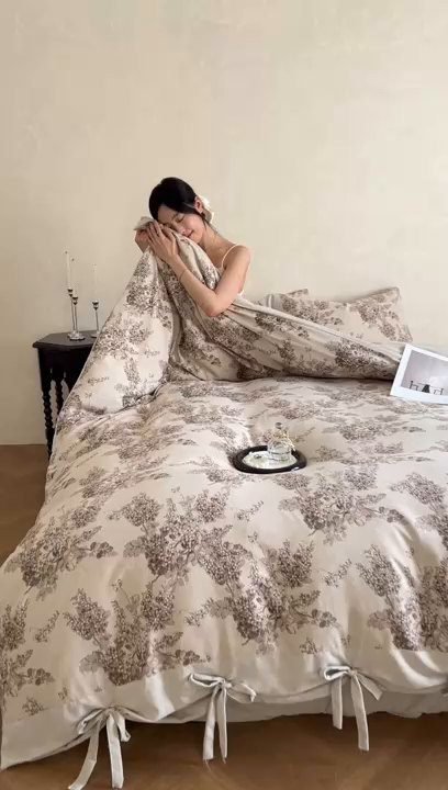 91家纺网 家纺一手货源 找家纺 漫仙阁家纺 2026新款蝴蝶结汉麻四件套 雅梦