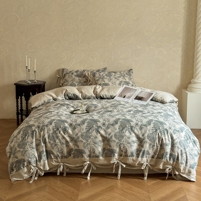 91家纺网 家纺一手货源 找家纺 漫仙阁家纺 2026新款蝴蝶结汉麻四件套 叶栖