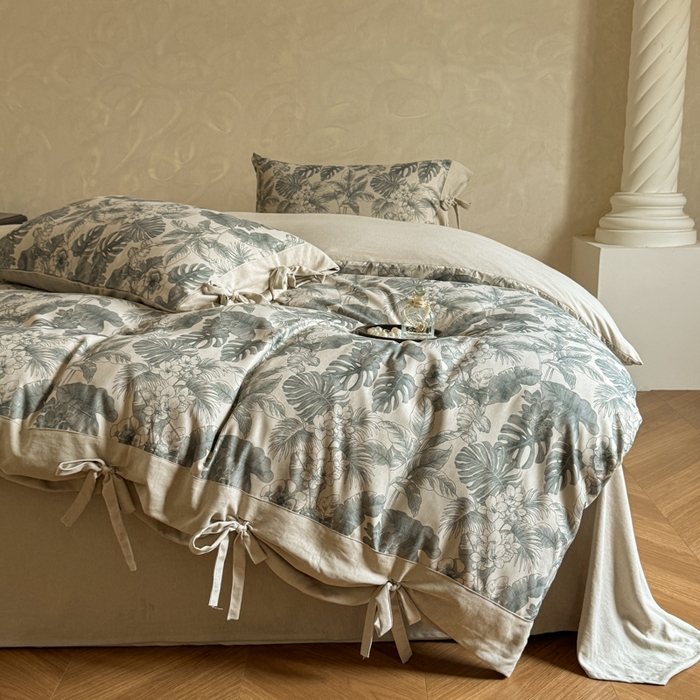 91家纺网 家纺一手货源 找家纺 漫仙阁家纺 2026新款蝴蝶结汉麻四件套 叶栖