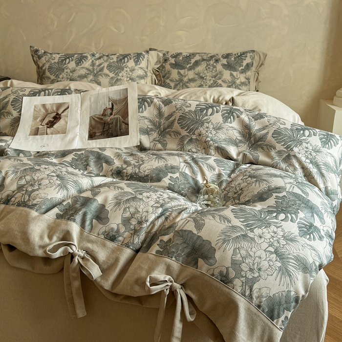 91家纺网 家纺一手货源 找家纺 漫仙阁家纺 2026新款蝴蝶结汉麻四件套 叶栖